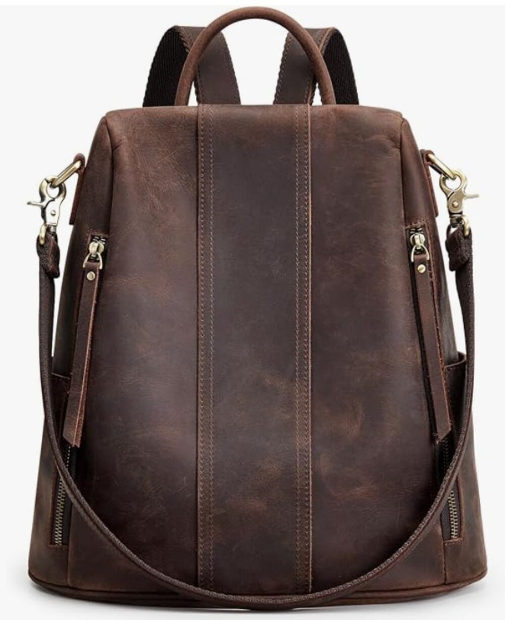 Genuine Leather Medium Backpack Purses, Antitheft Rucksack Shoulder Bag- Brown